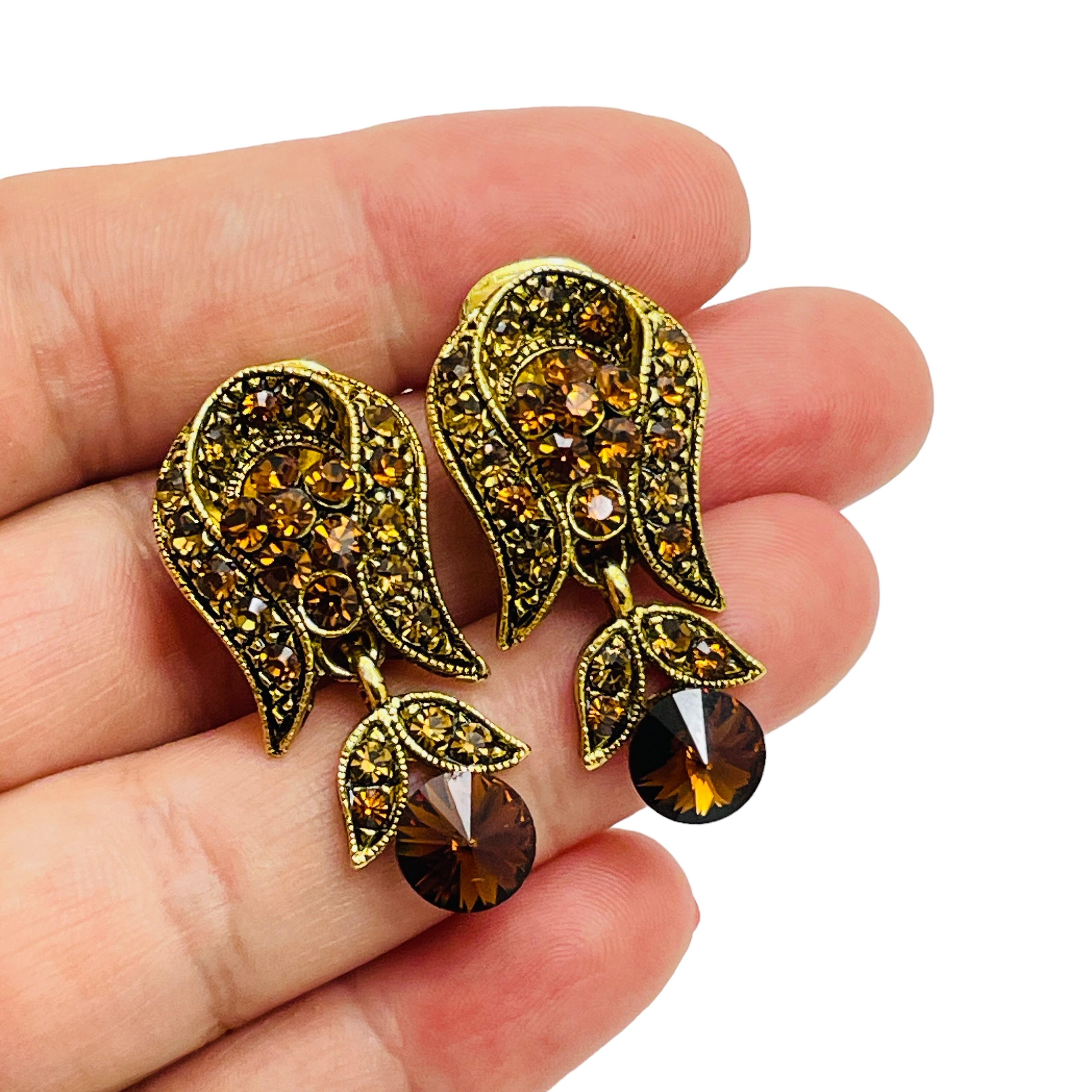 Vintage Gold Strass Designer Landebahn Clip auf Ohrringe Damen im Angebot