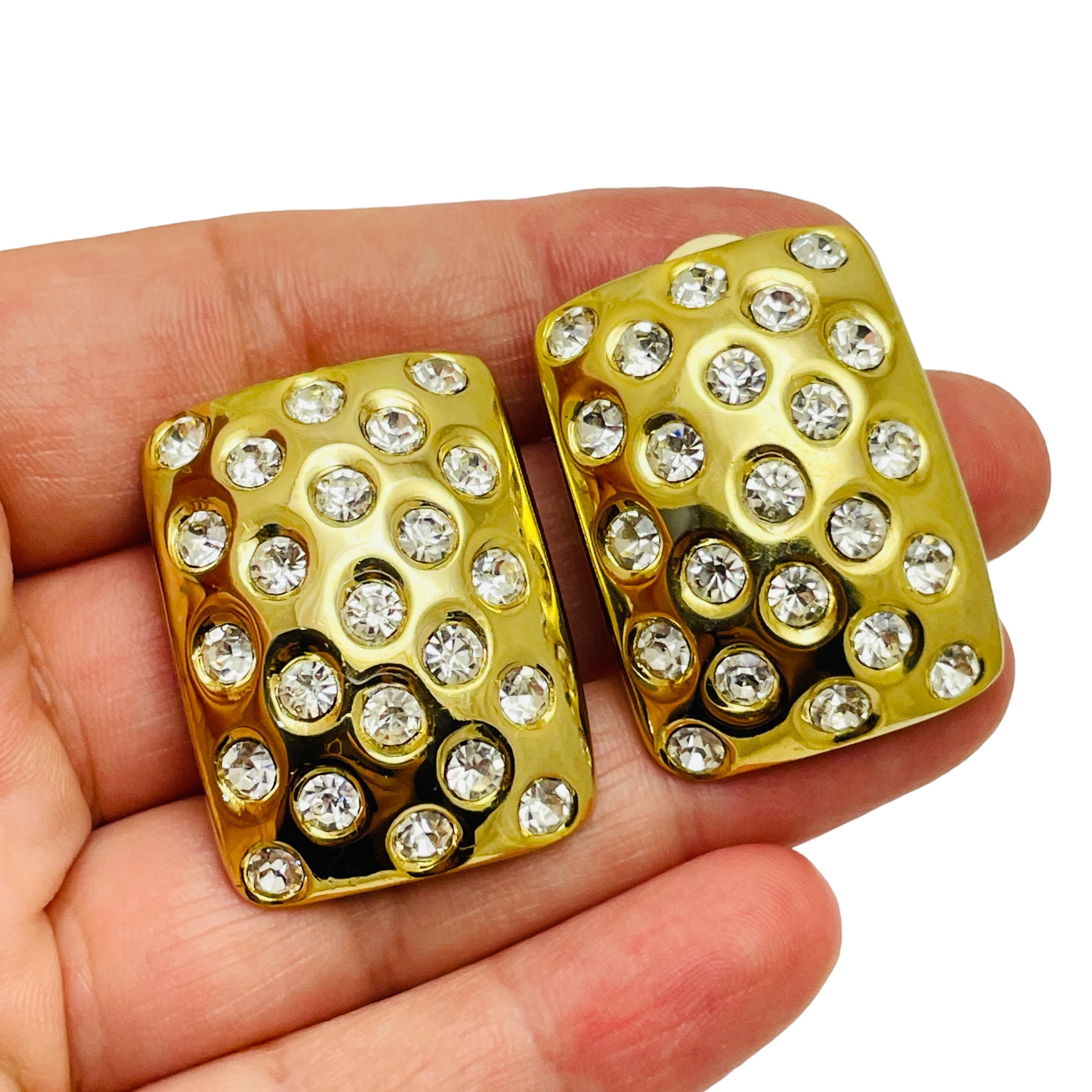 Women's Vintage gold rhinestone designer runway clip on earrings For Sale