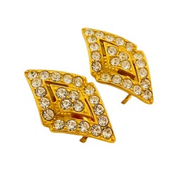 Vintage gold rhinestone designer runway clip one earrings