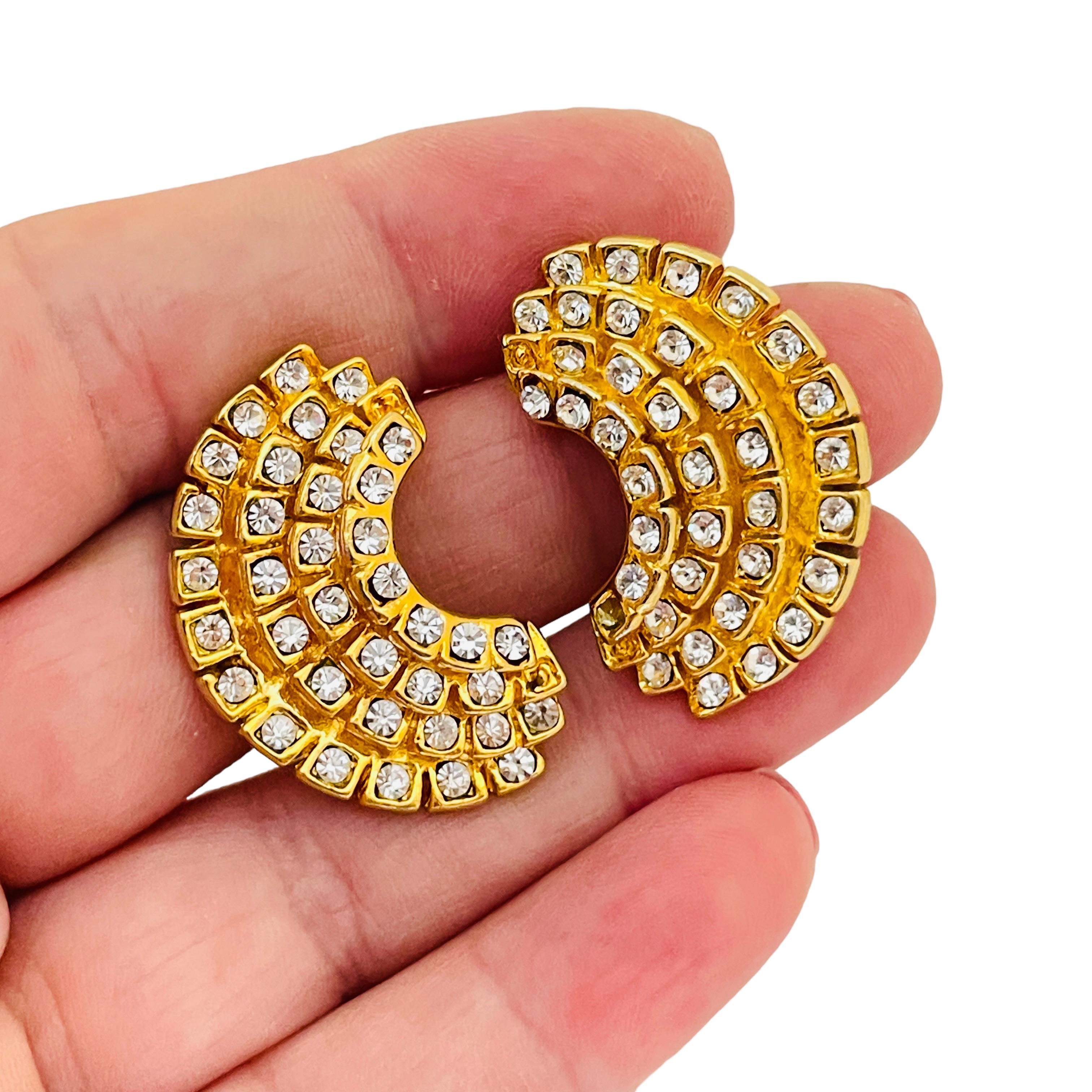 Women's or Men's Vintage gold rhinestone designer runway earrings  For Sale