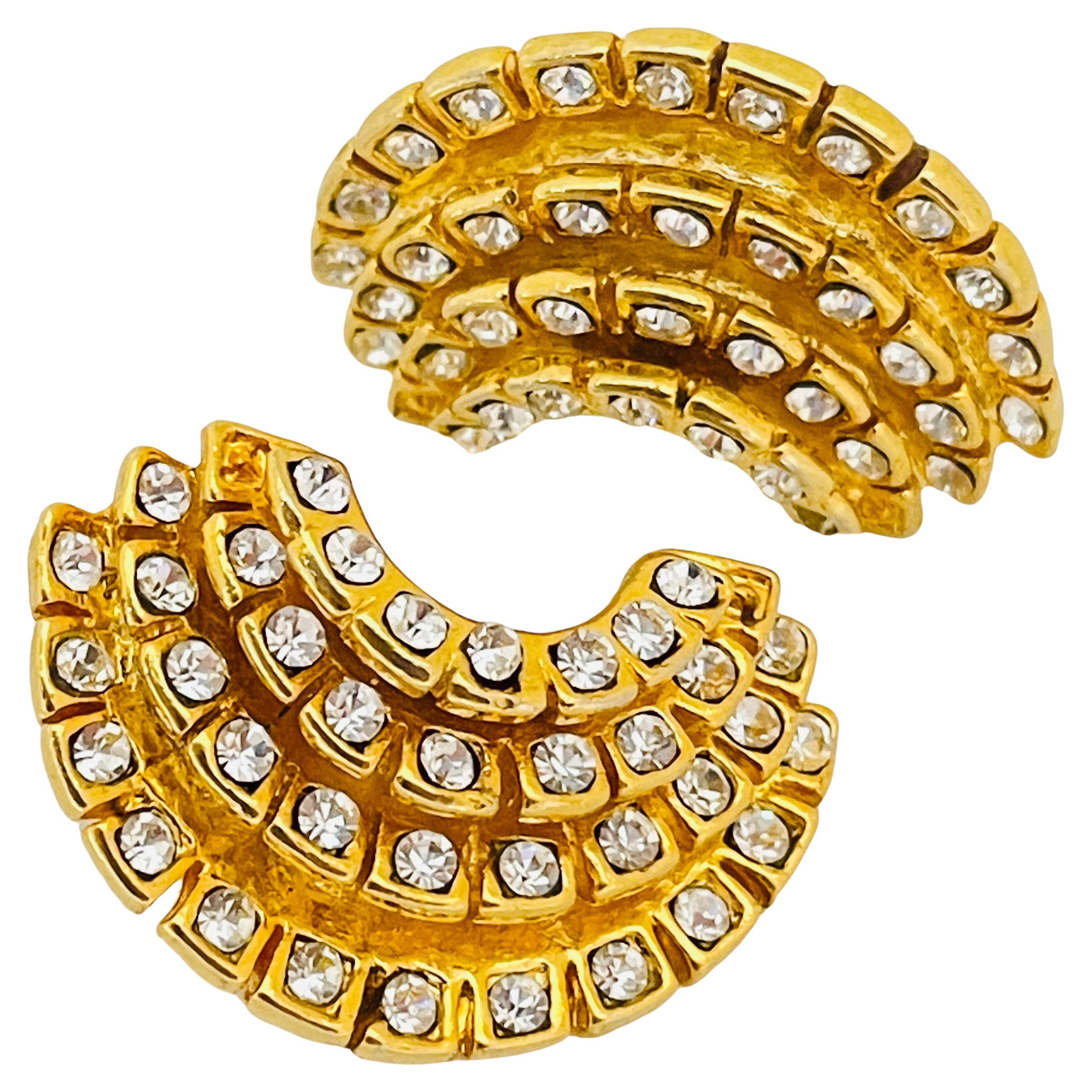 Vintage gold rhinestone designer runway earrings  For Sale