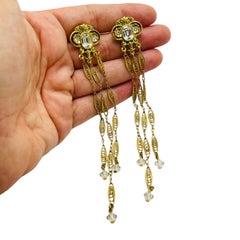 Vintage gold rhinestone designer runway pierced earrings