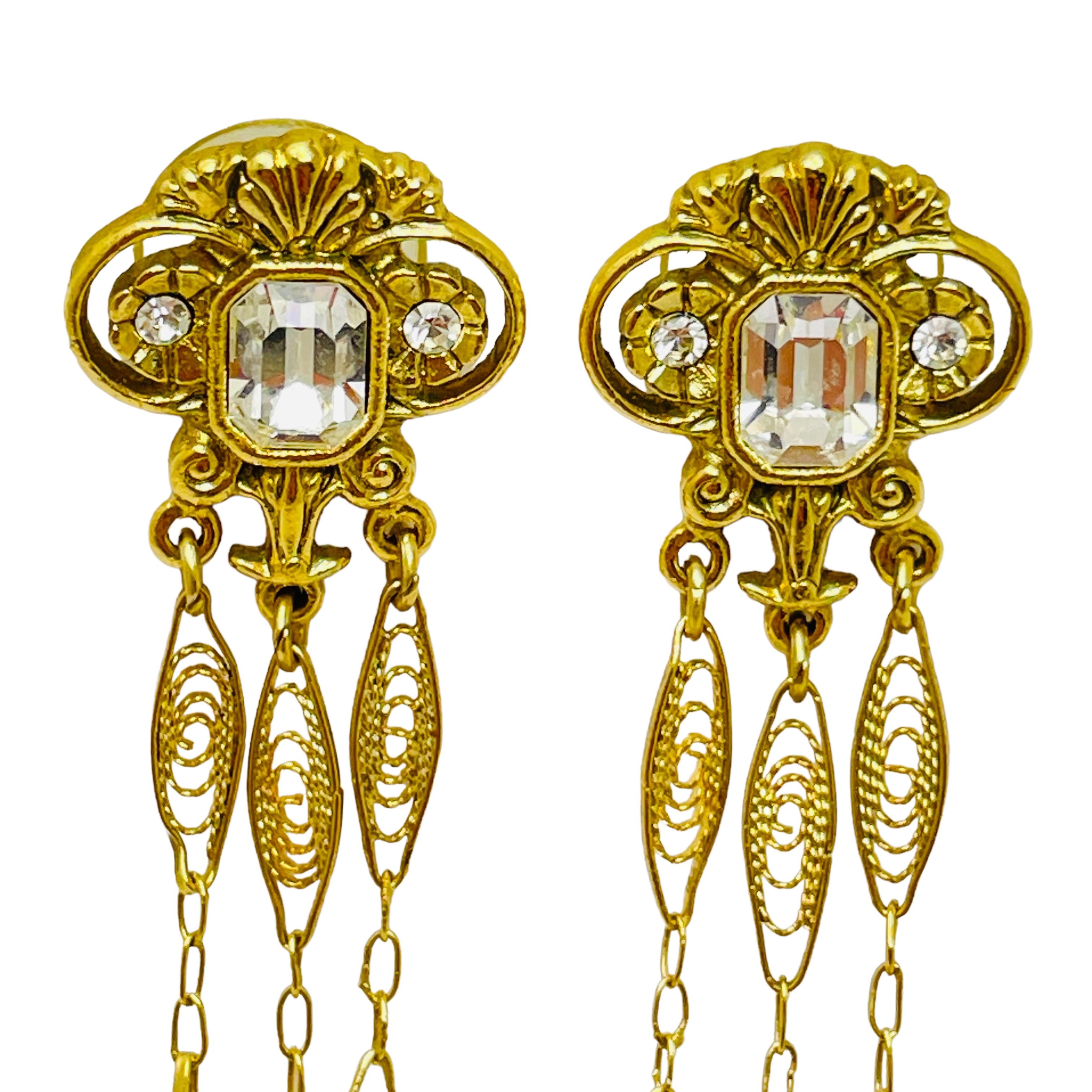 Women's or Men's Vintage gold rhinestone designer runway pierced earrings For Sale