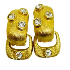 Vintage gold rhinestone door knocker designer runway clip on earrings