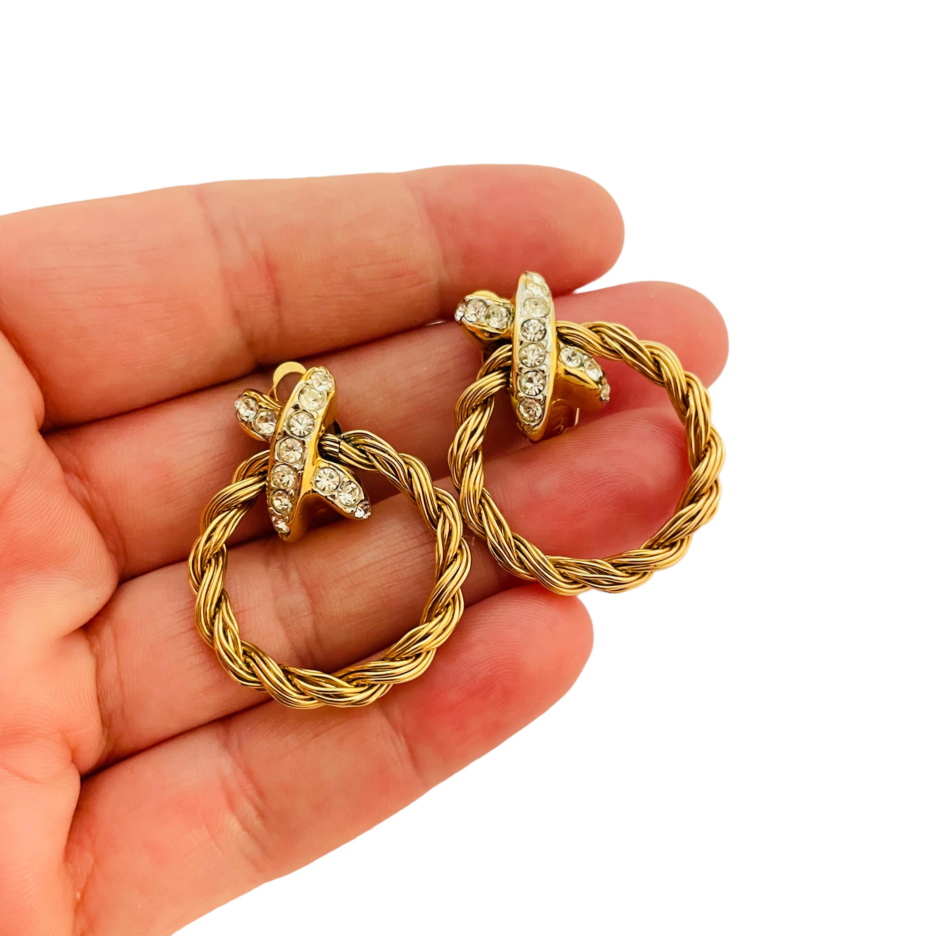 Women's or Men's Vintage gold rhinestone door knocker designer runway clip on earrings For Sale