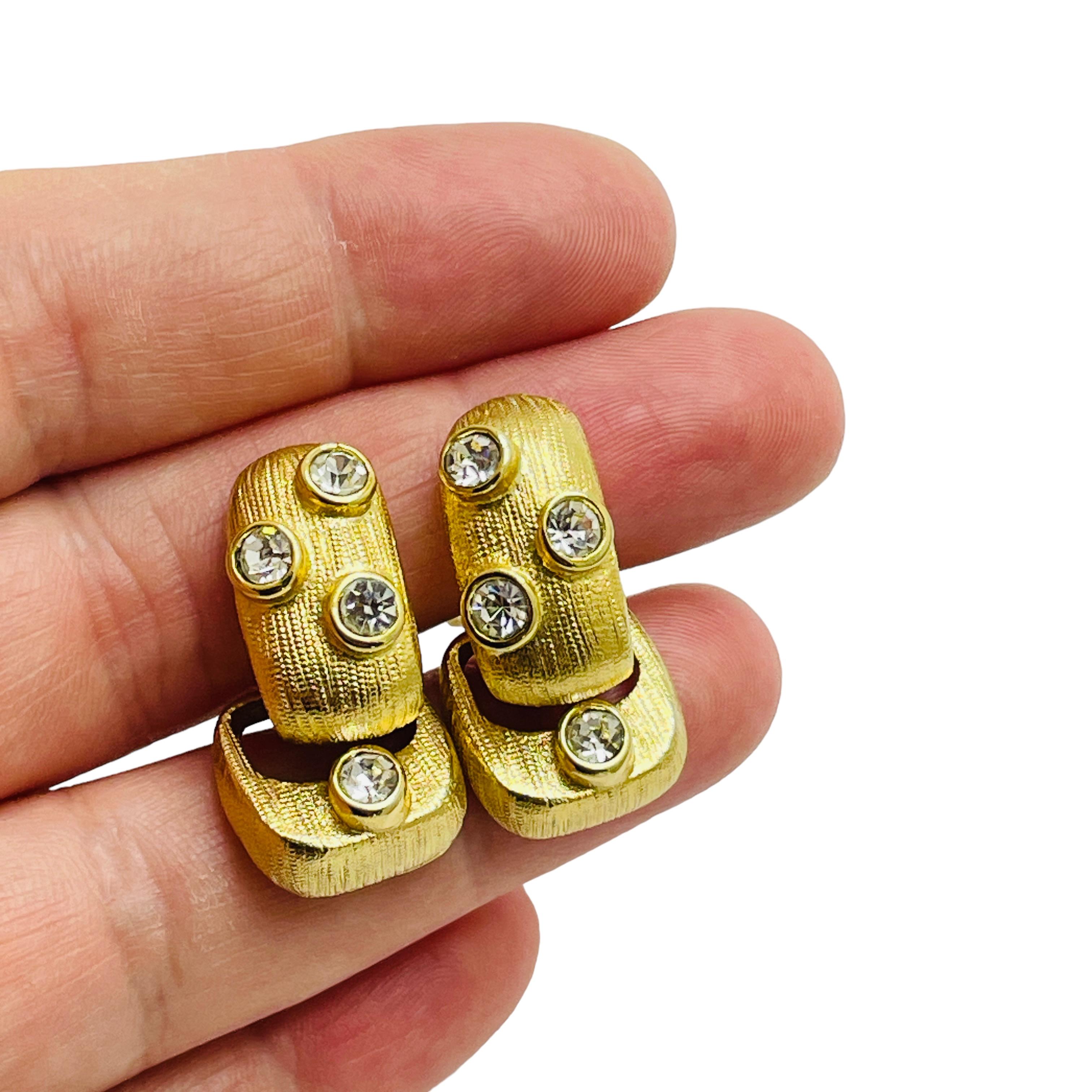 Women's Vintage gold rhinestone door knocker designer runway clip on earrings For Sale