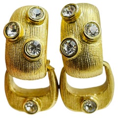 Vintage gold rhinestone door knocker designer runway clip on earrings