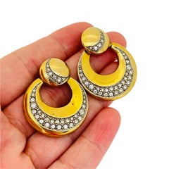 Vintage gold rhinestone door knocker designer runway earrings