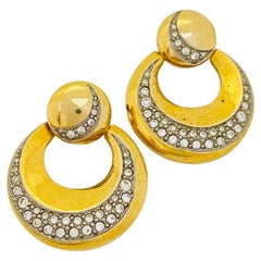 Vintage gold rhinestone door knocker designer runway earrings