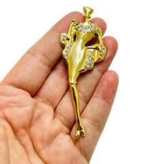 Vintage gold rhinestone elegant lady designer brooch