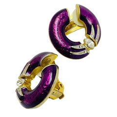 Vintage gold rhinestone enamel designer earrings