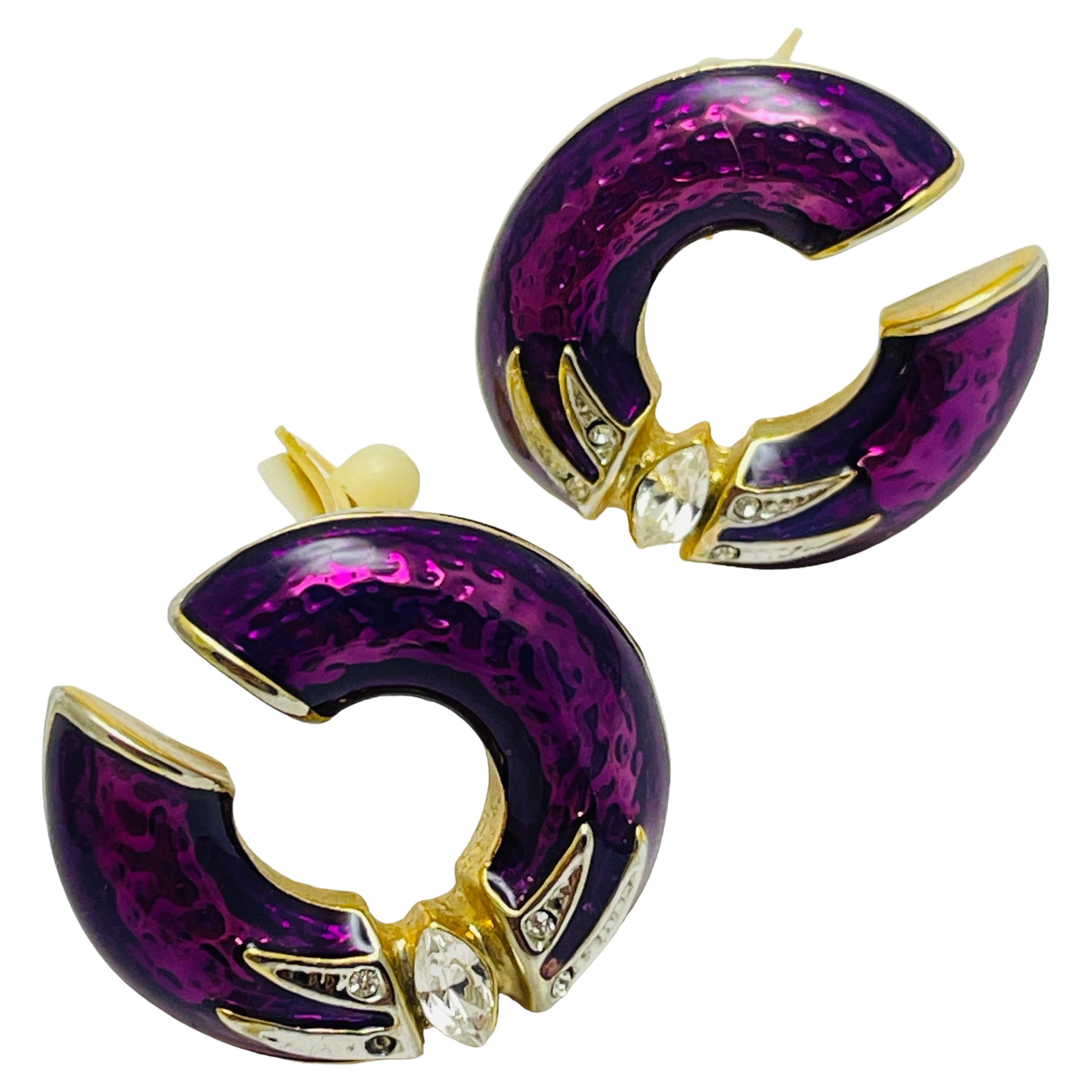 Vintage gold rhinestone enamel designer earrings