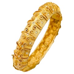 Vintage gold rhinestone Etruscan bangle designer runway bracelet