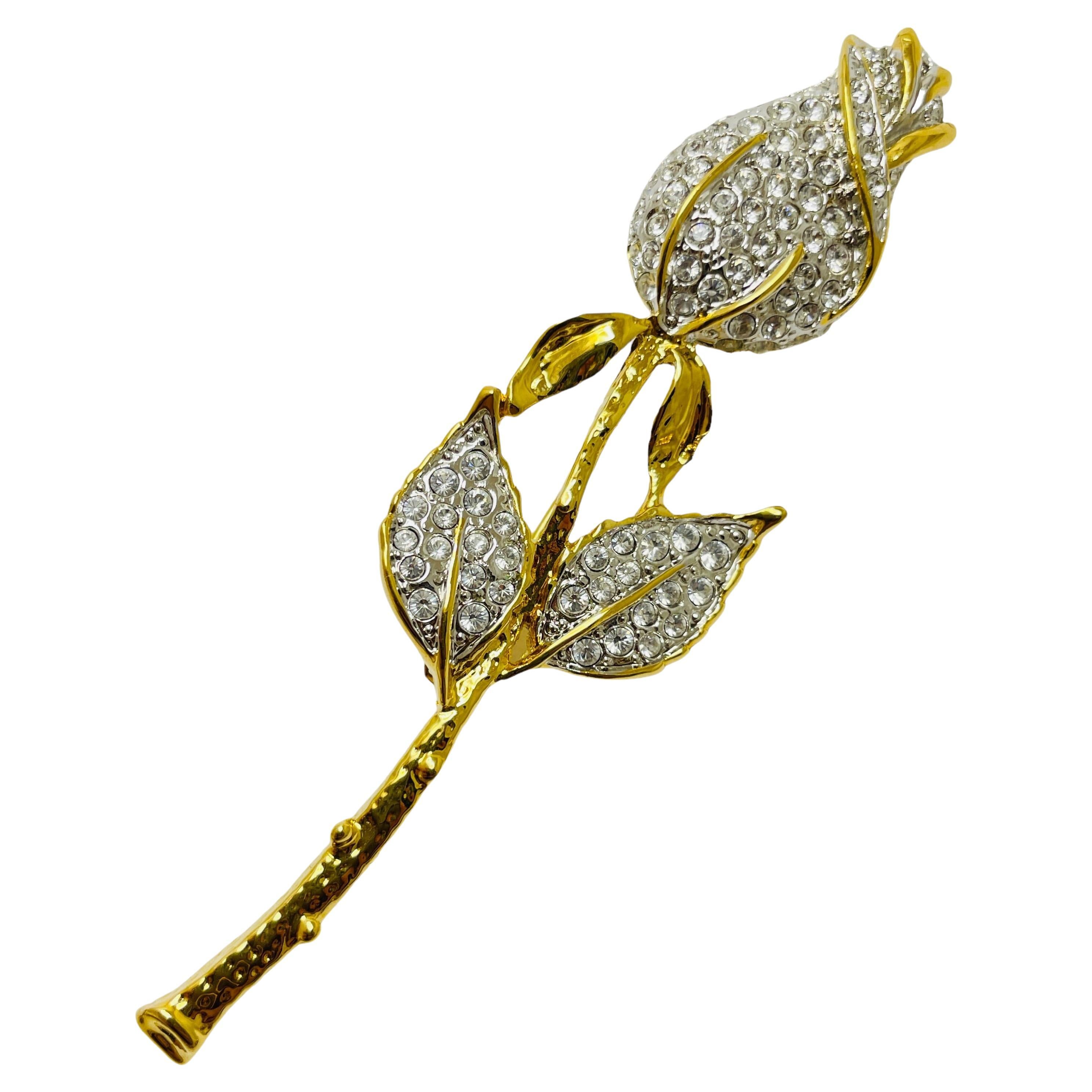 Vintage gold rhinestone flower designer brooch