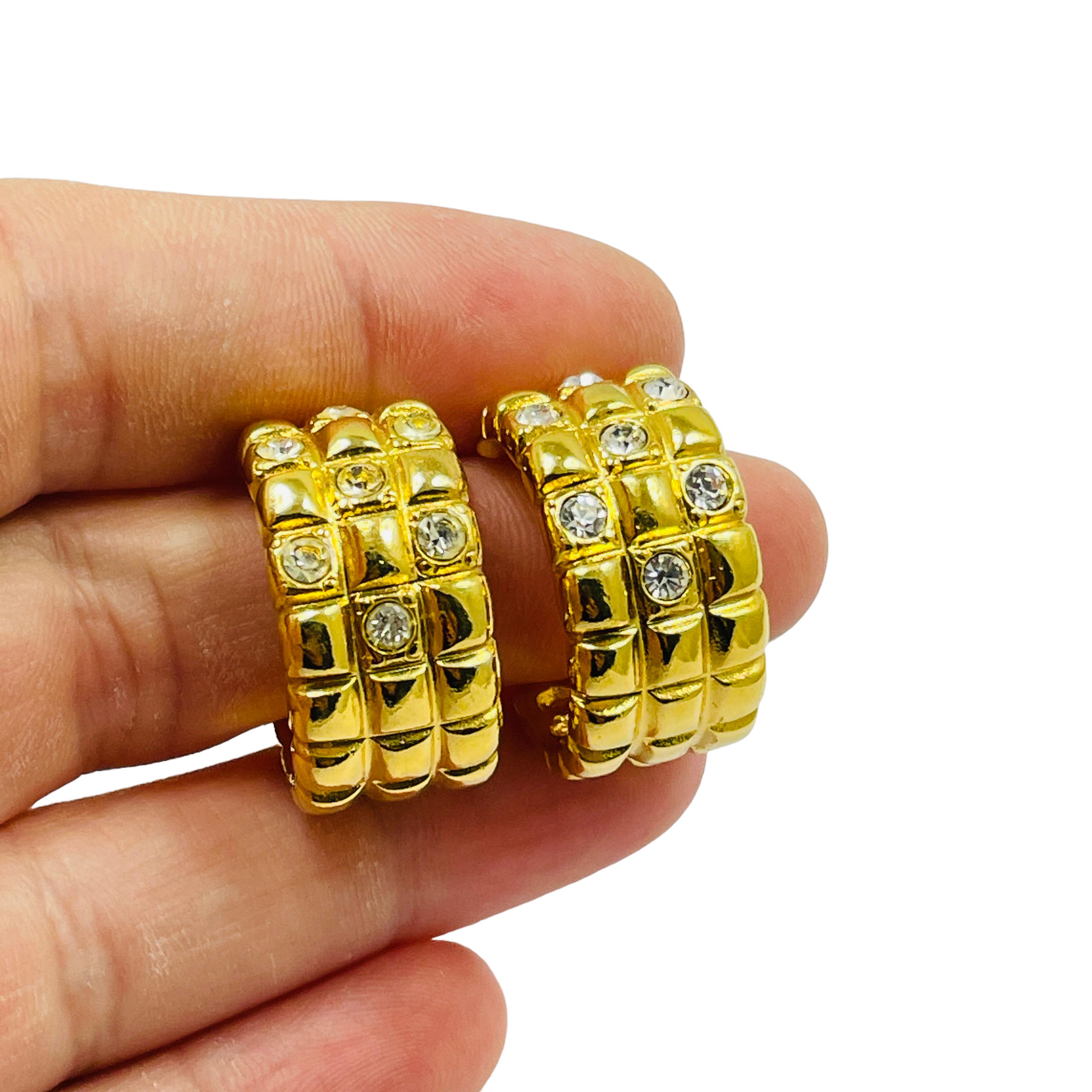Women's or Men's Vintage gold rhinestone hoop designer runway pierced earrings For Sale