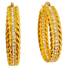 Vintage gold rhinestone hoop pierced designer runway earrings