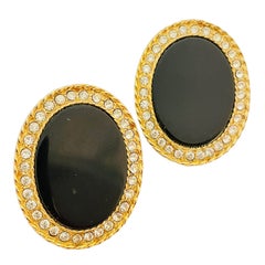 Orecchini vintage con strass d'oro a clip di grandi dimensioni e di design