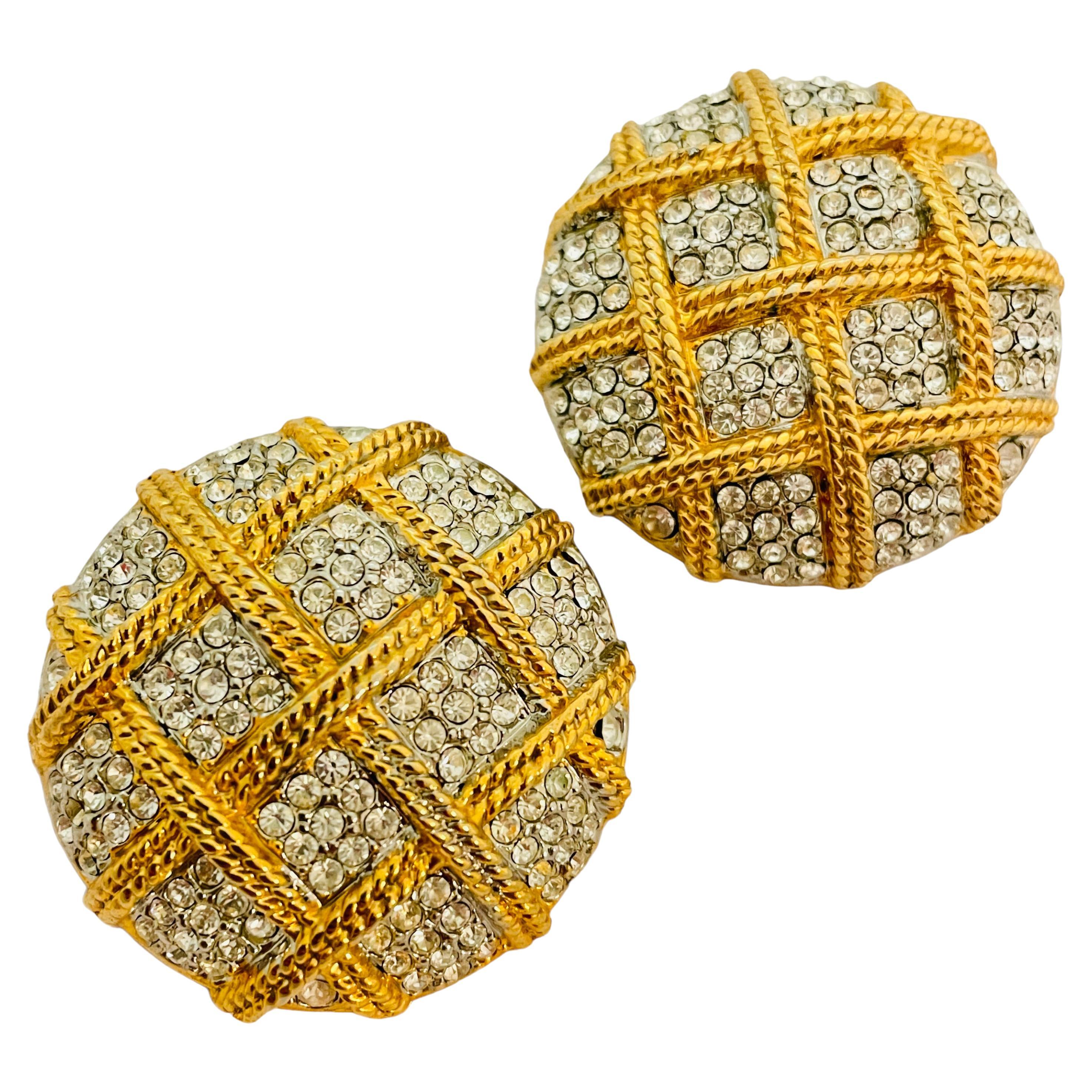 Orecchini a clip vintage in oro con strass massicci di design