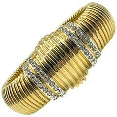 Vintage Gold & Rhinestone Omega Link Cuff Bracelet 1980s
