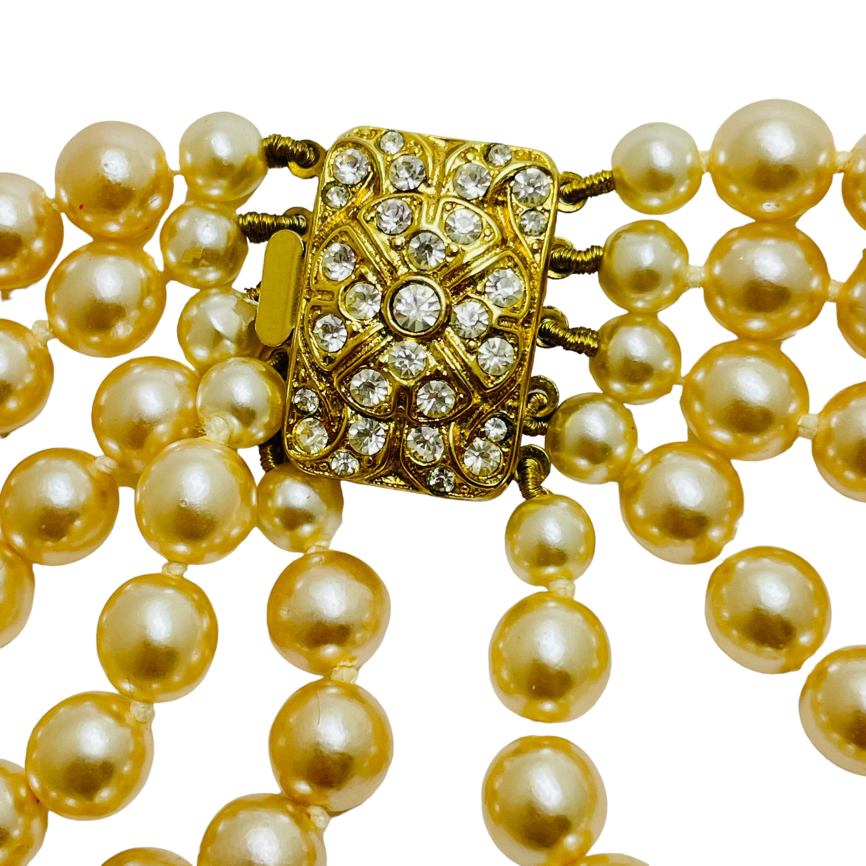 Women's or Men's Vintage gold rhinestone pearls designer runway necklace For Sale