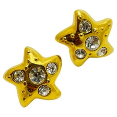 Vintage gold rhinestone star designer earrings