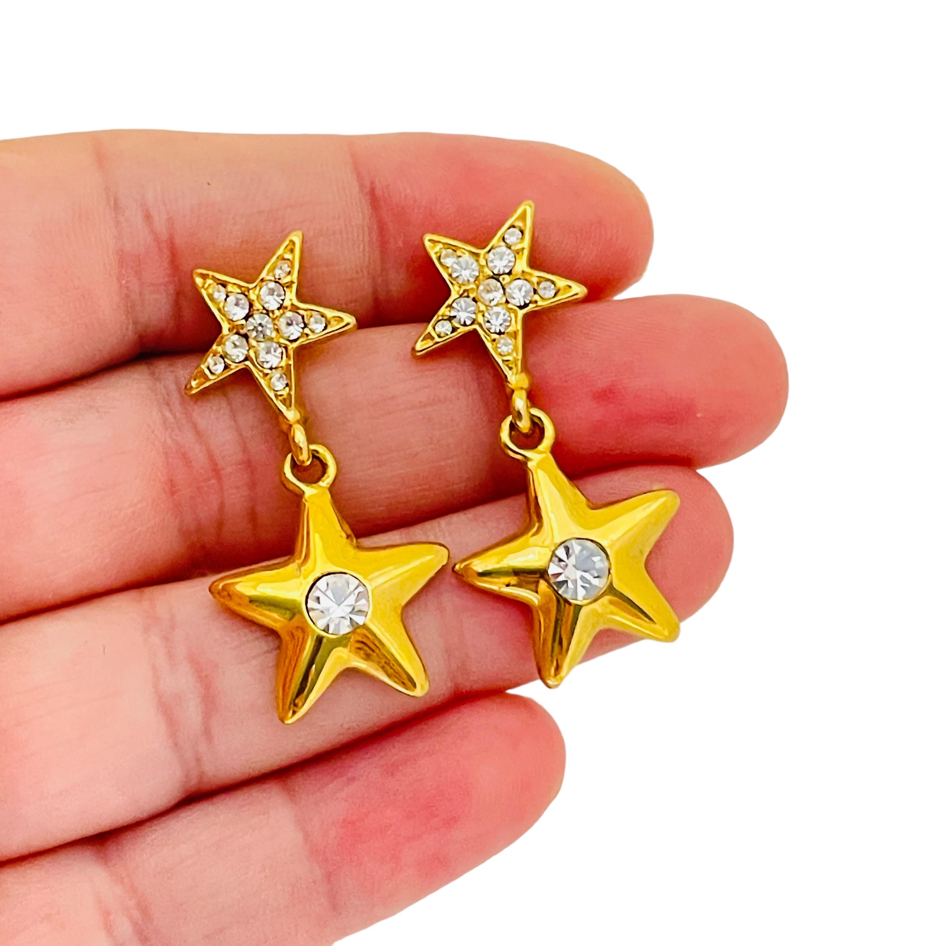 Women's or Men's Vintage gold rhinestone star designer runway earrings  For Sale