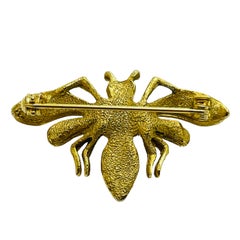 Vintage gold rhinestones bee insect figural designer brooch