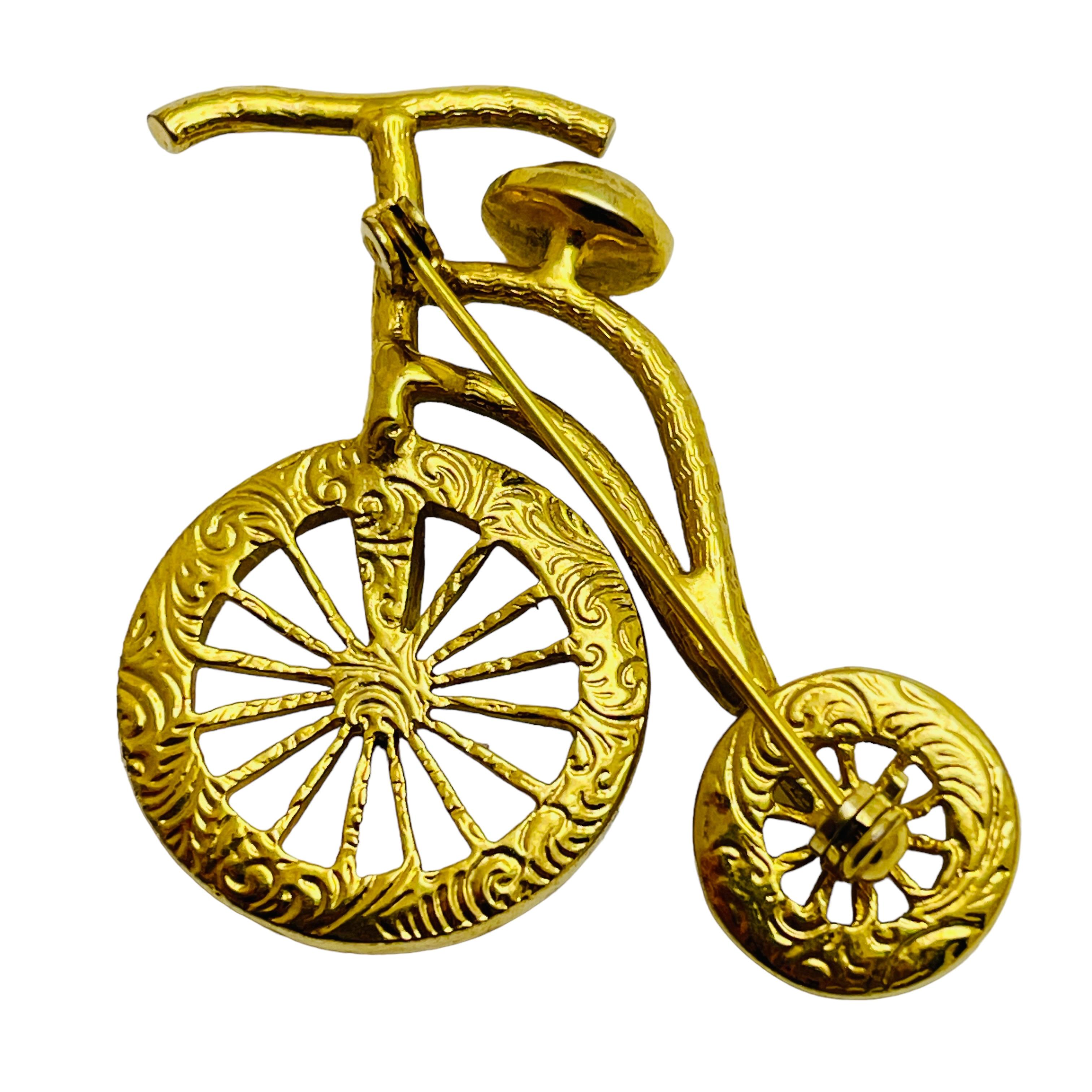 Broche vintage de diseño con figura de bicicleta de pedrería dorada en Bueno estado para la venta en Palos Hills, IL