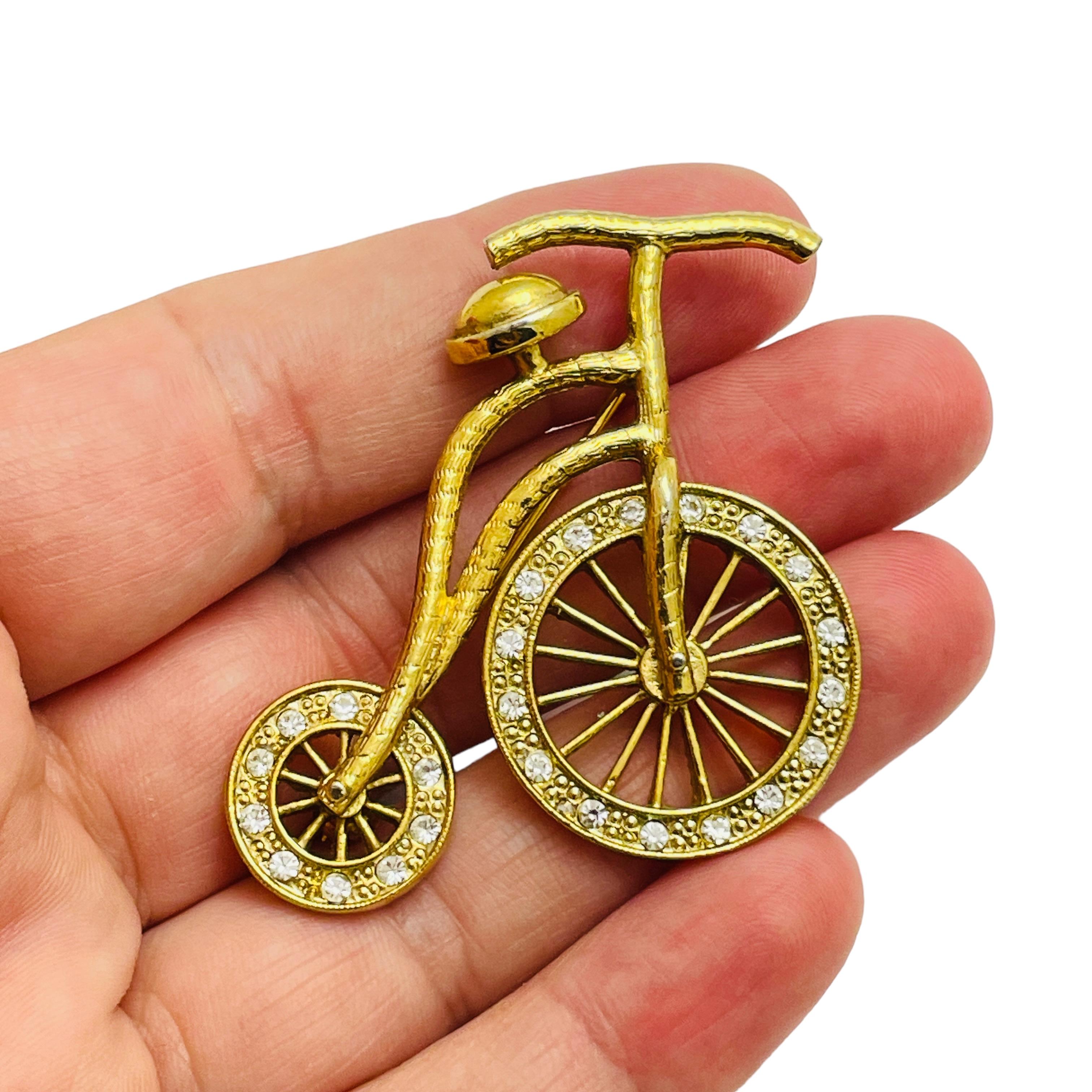 De las mujeres Broche vintage de diseño con figura de bicicleta de pedrería dorada en venta