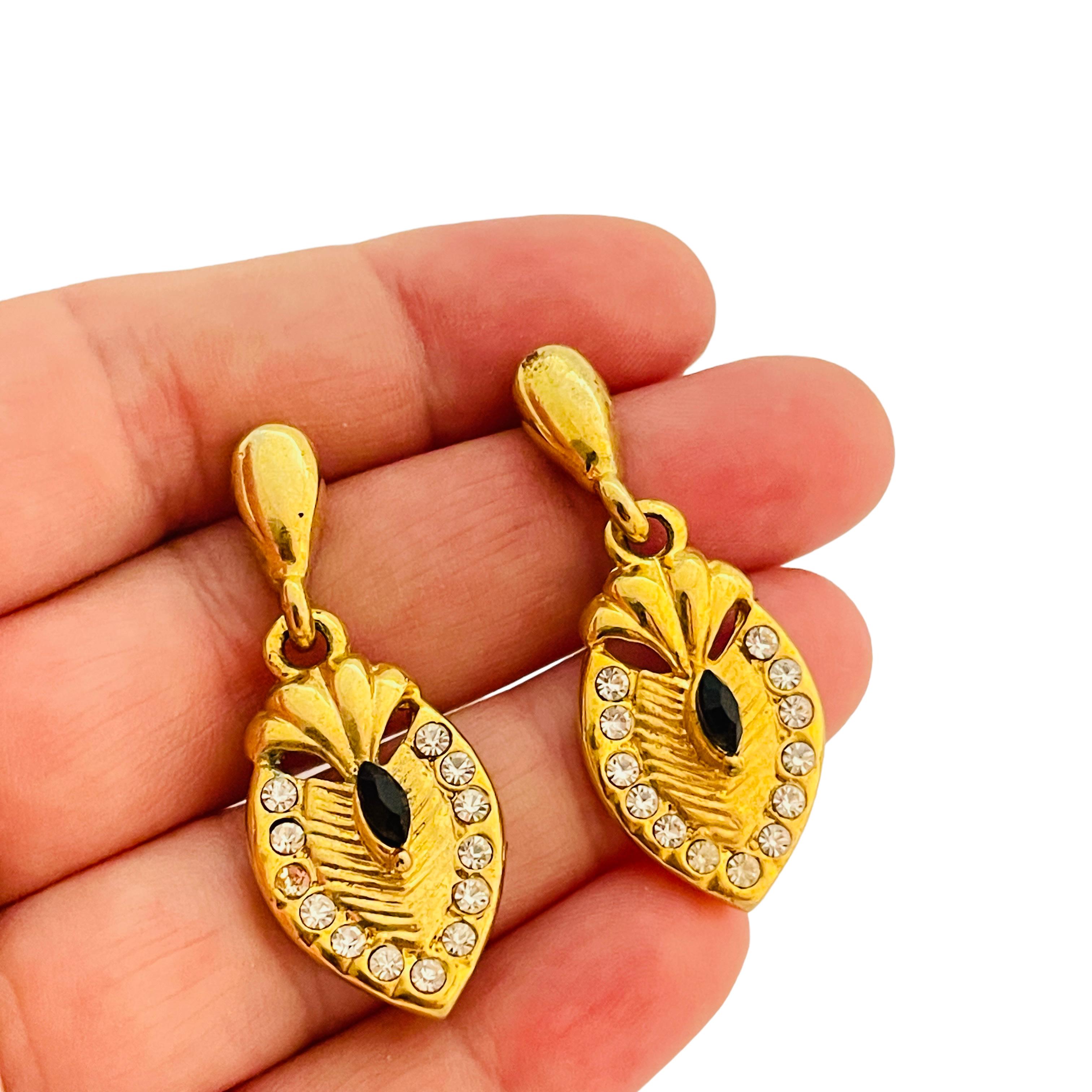 Women's or Men's Vintage gold rhinestones dangle designer runway pierced earrings For Sale