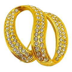 Vintage gold rhinestones designer runway brooch