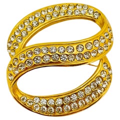 Vintage gold rhinestones designer runway brooch