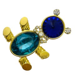 Vintage gold rhinestones teddy bear designer brooch