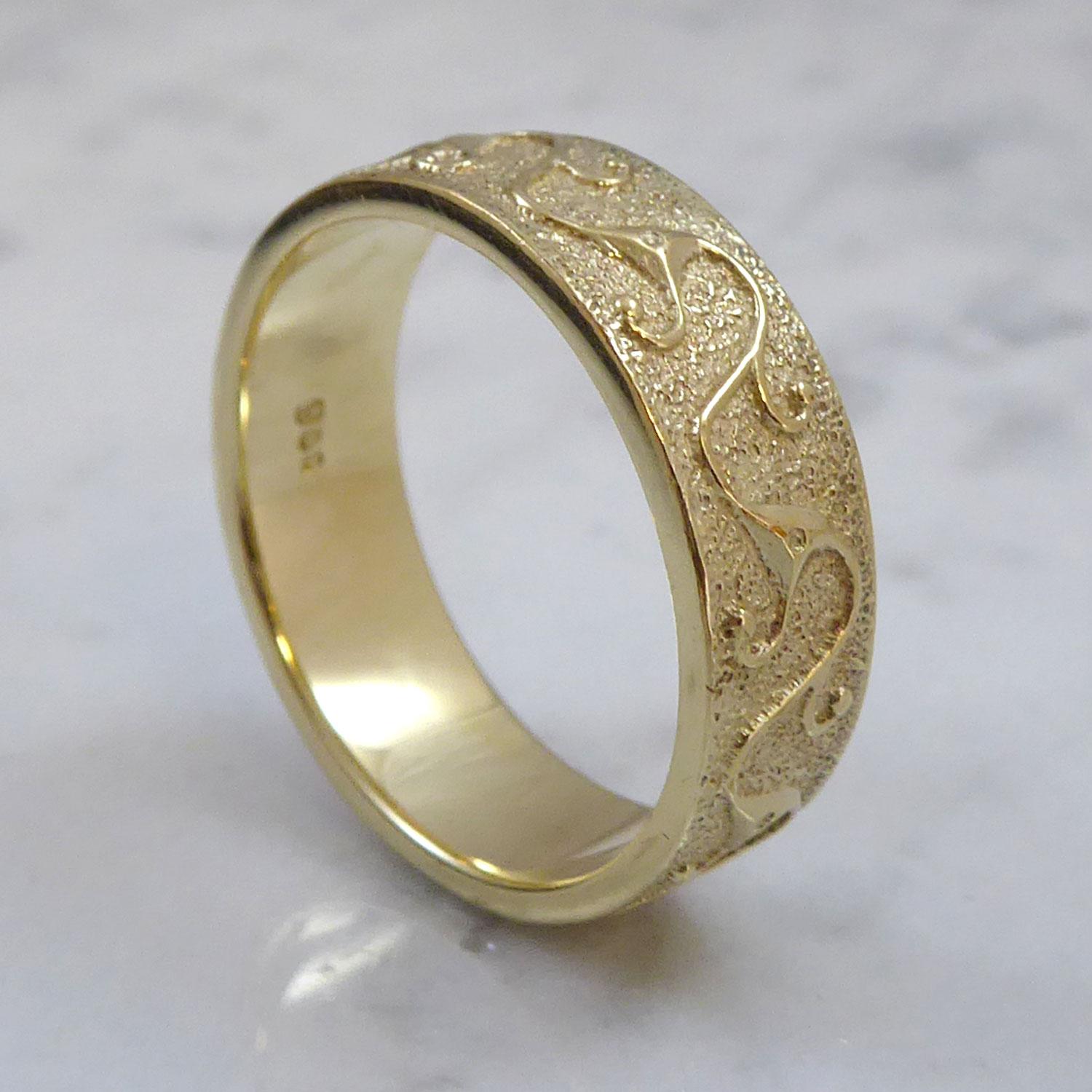 Goldring im Jugendstil mit Dekoration im Art nouveau-Stil für Damen oder Herren