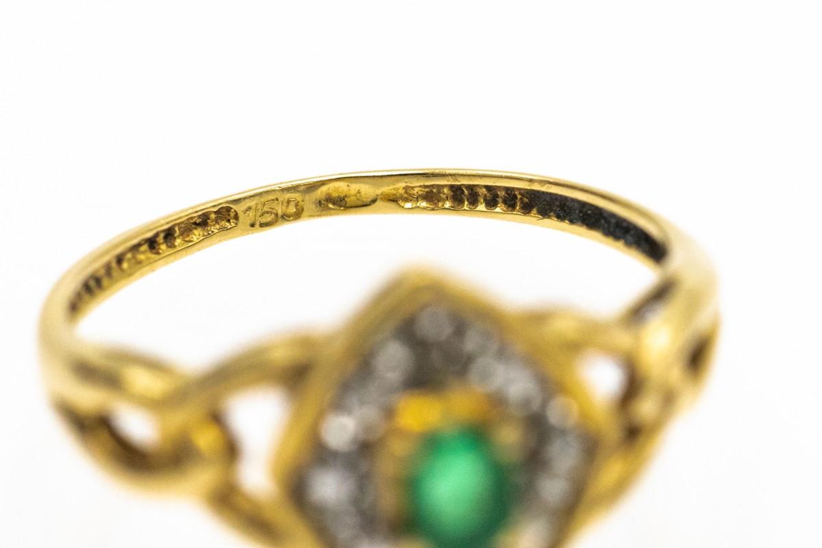 da uomo o donna Anello d'oro vintage con smeraldo e diamanti, Francia, anni '70. in vendita
