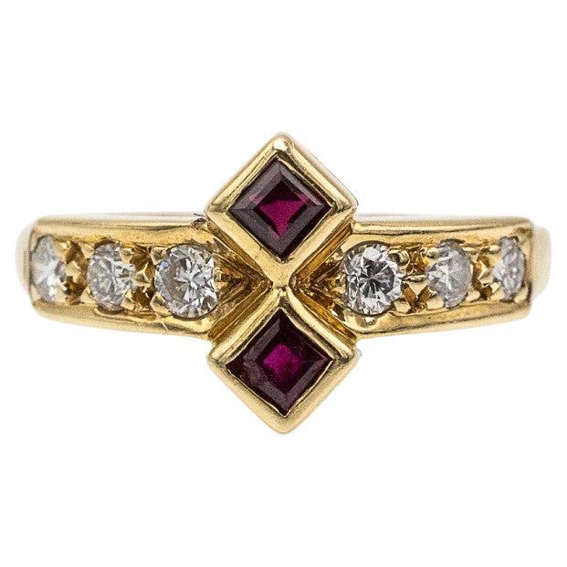 Vintage gold ring with rubies and diamonds, circa 1970s.