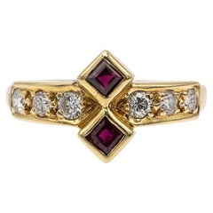 Goldring mit Rubinen und Diamanten, circa 1970er Jahre.