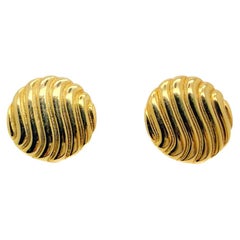 1980s Vintage Gold Plated Ripple Clip-On Earrings, 3cm Diameter