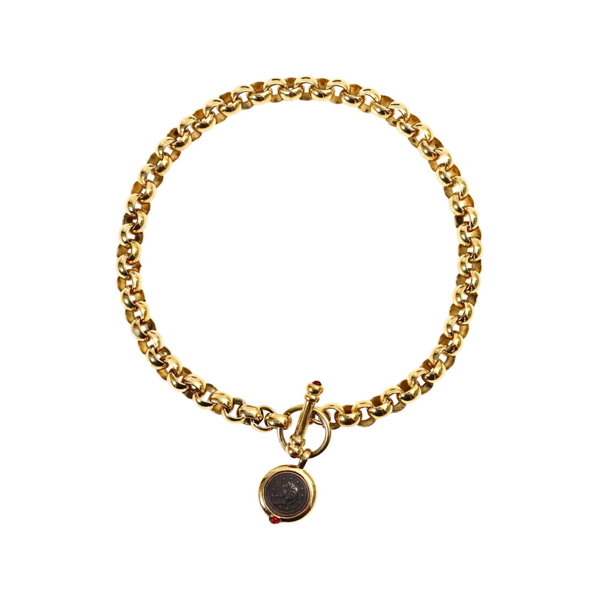 Femenino o masculino Collar vintage de cadena Rollo de oro con palanca y monedas colgantes Circa 1990s en venta