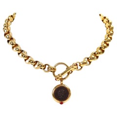 Vintage Gold Rollo Chain with Toggle and Dangling Coin Necklace Circa 1990s