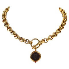 Vintage Gold Rollo Chain with Toggle and Dangling Coin Necklace Circa 1990s