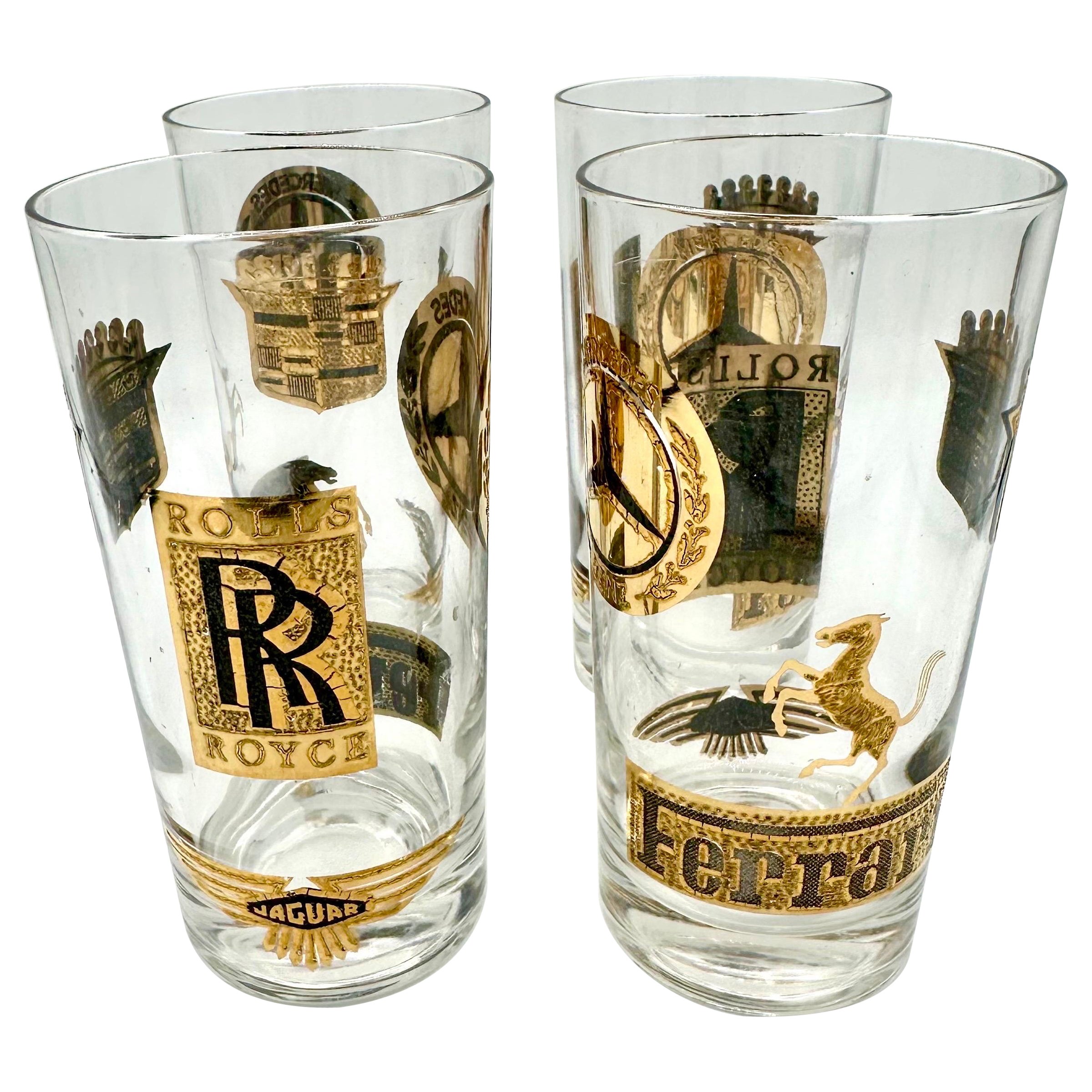 Lot de 4 verres à boire vintage Gold Rolls Royce Ferrari