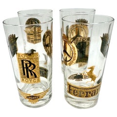 Lot de 4 verres à boire vintage Gold Rolls Royce Ferrari