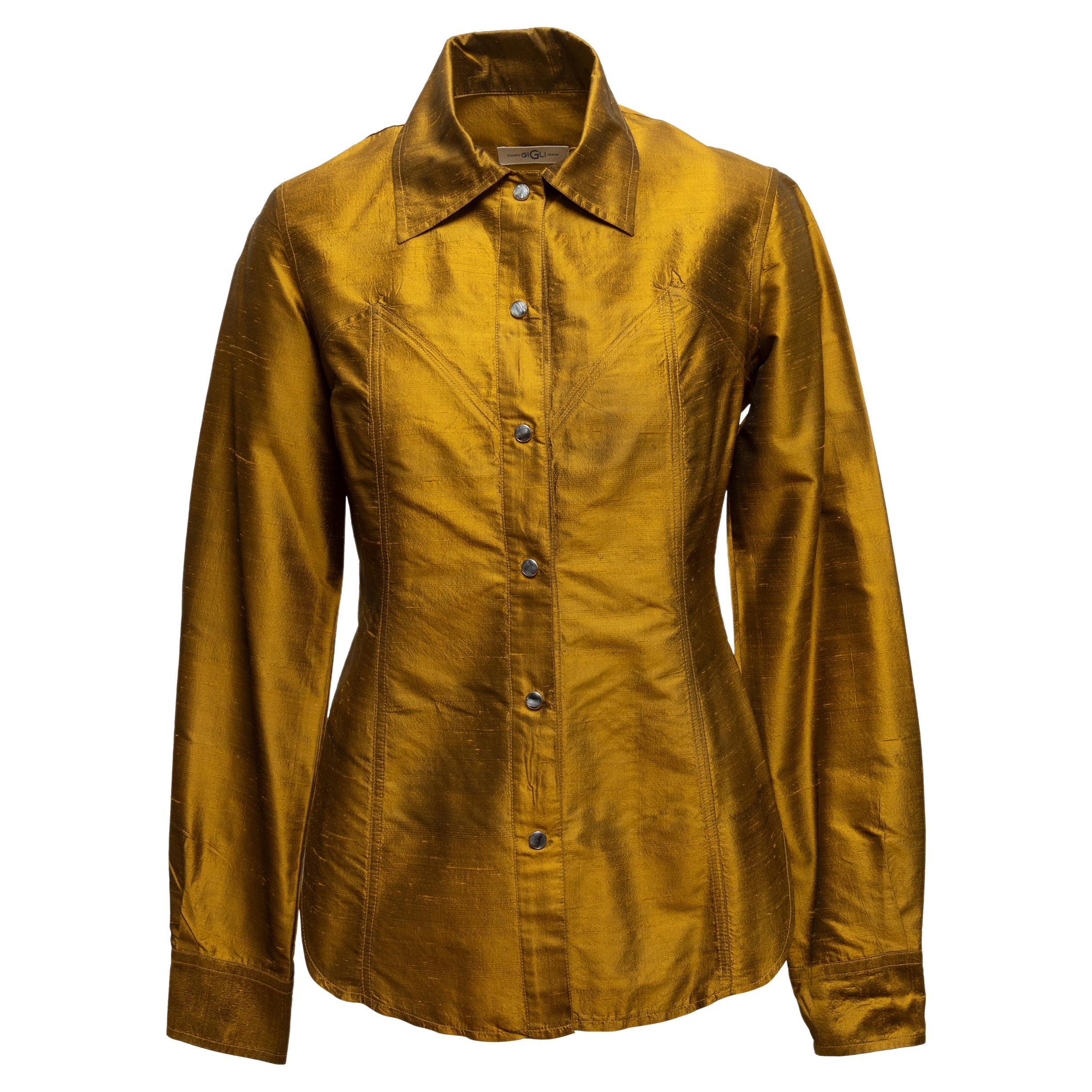 Vintage Gold Romeo Gigli Silk Button-Up Top