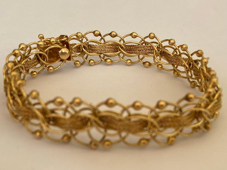 Vintage Gold Rope and Mesh Link Bracelet For Sale at 1stDibs