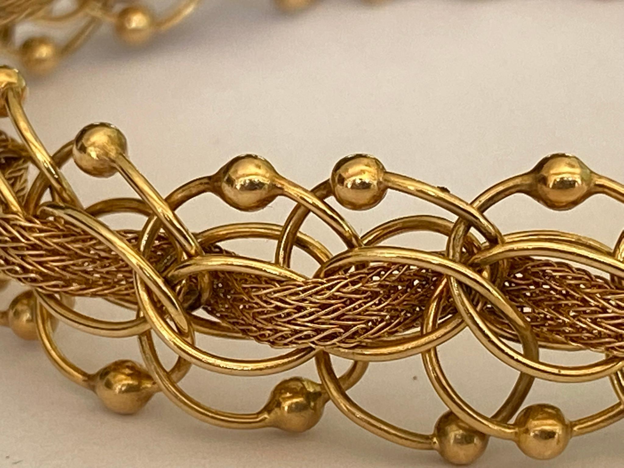 Vintage Gold Rope and Mesh Link Bracelet  In Good Condition For Sale In Denver, CO