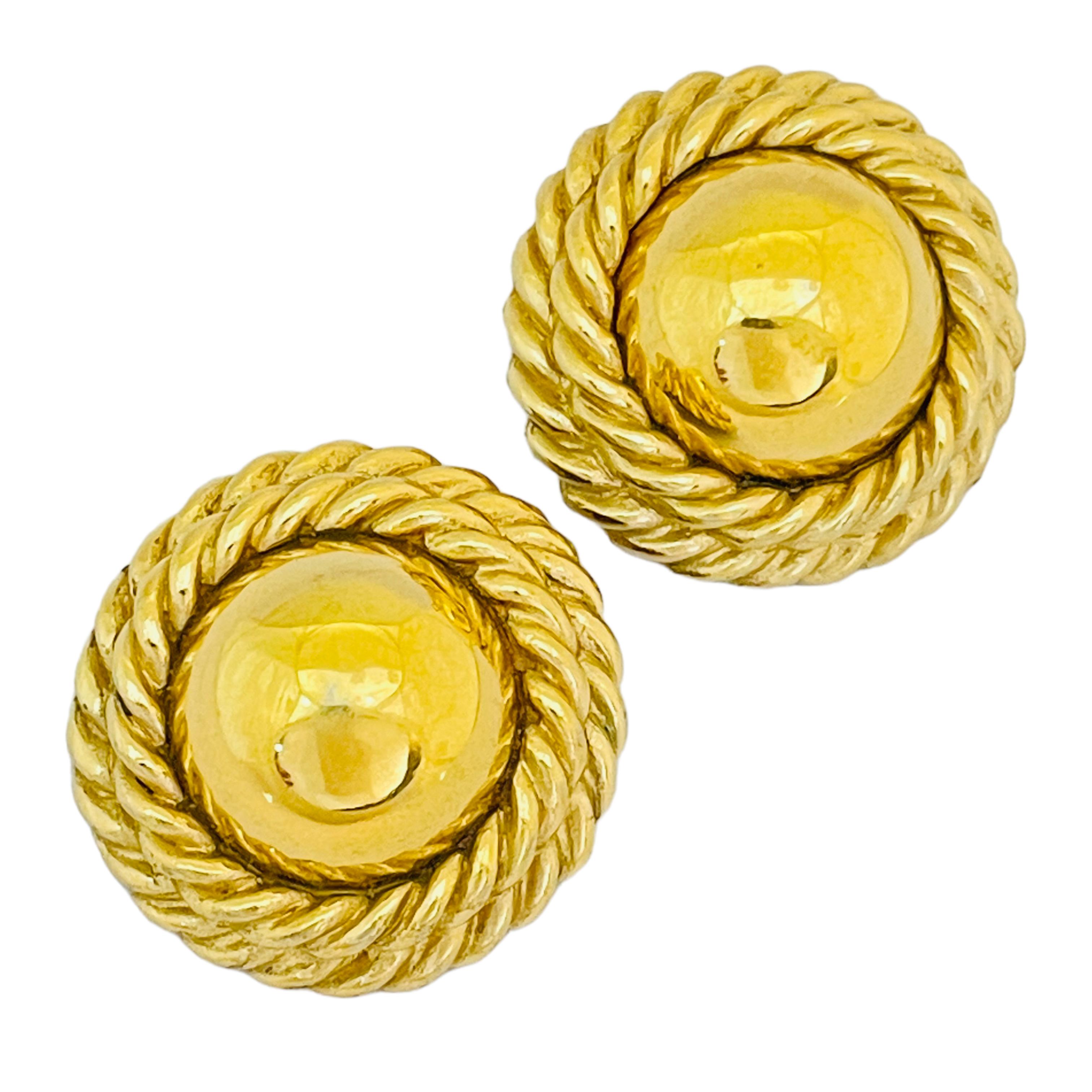 Vintage gold rope designer clip on earrings For Sale