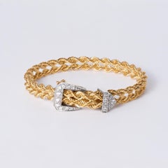Vintage Gold Rope & Diamond Adjustable Belt Buckle Bracelet