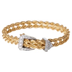 Vintage Gold Rope & Diamond Adjustable Belt Buckle Bracelet