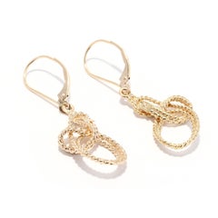 Vintage Gold Rope Knot Dangle Earrings, 14K Yellow Gold, Mariner's Knot Earrings